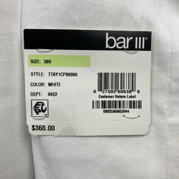 BAR III Men's Suit Slim Fit 2-Pc White Linen Blend 38R Jacket 32x30 Pants F03383 - Picture 4 of 14